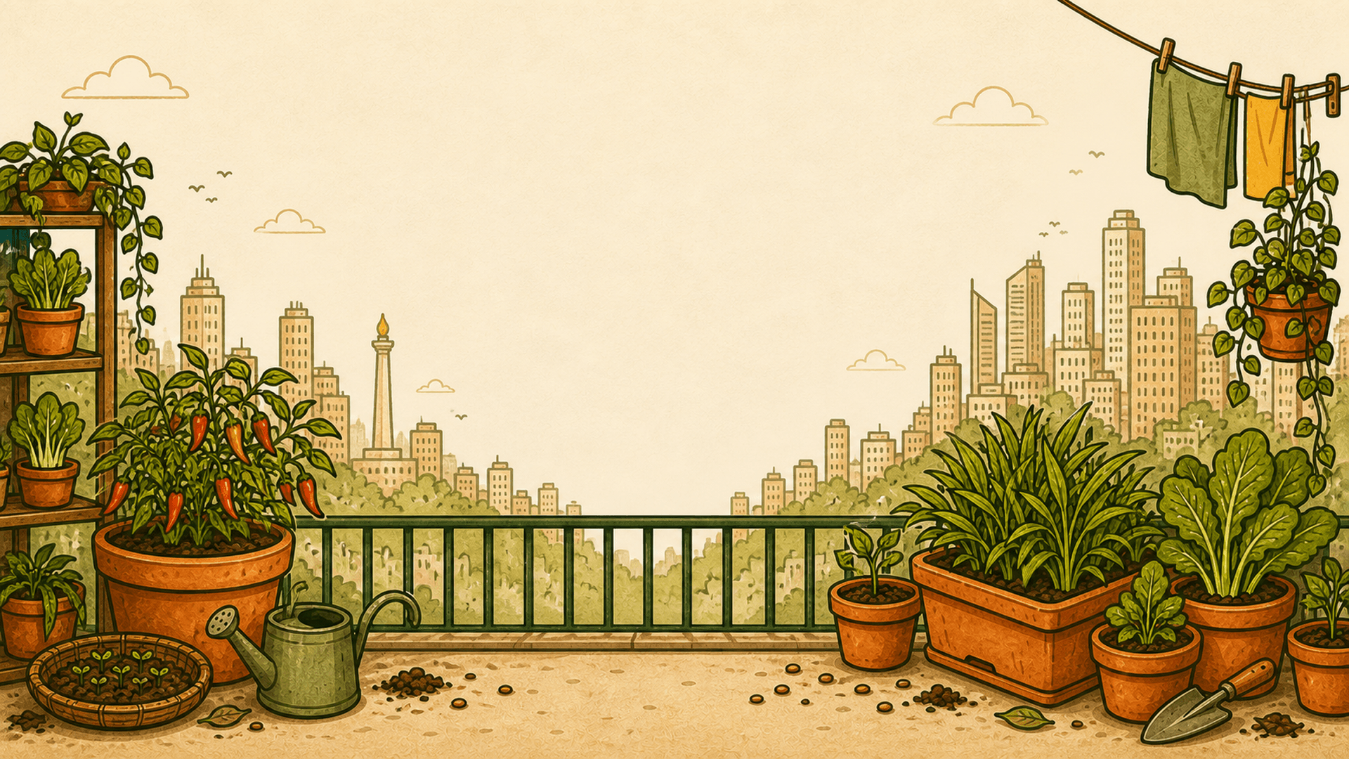 Balkon kebun kota Jakarta — ilustrasi