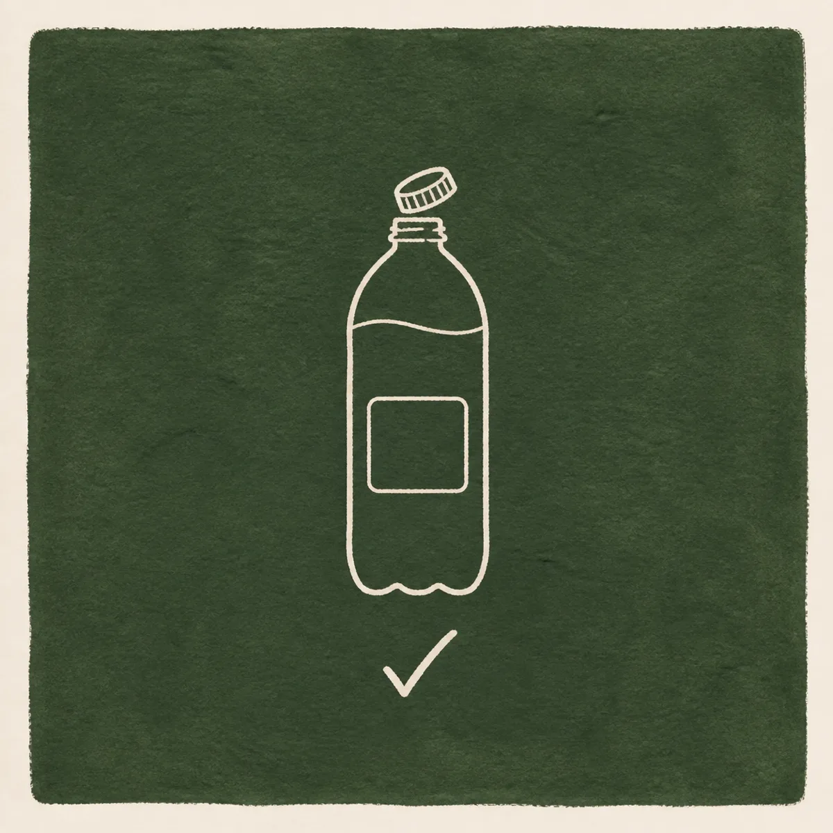 1: kartu ajakan sketsa garis botol fermentasi dengan label tanggal, dominan pine dengan teks krem